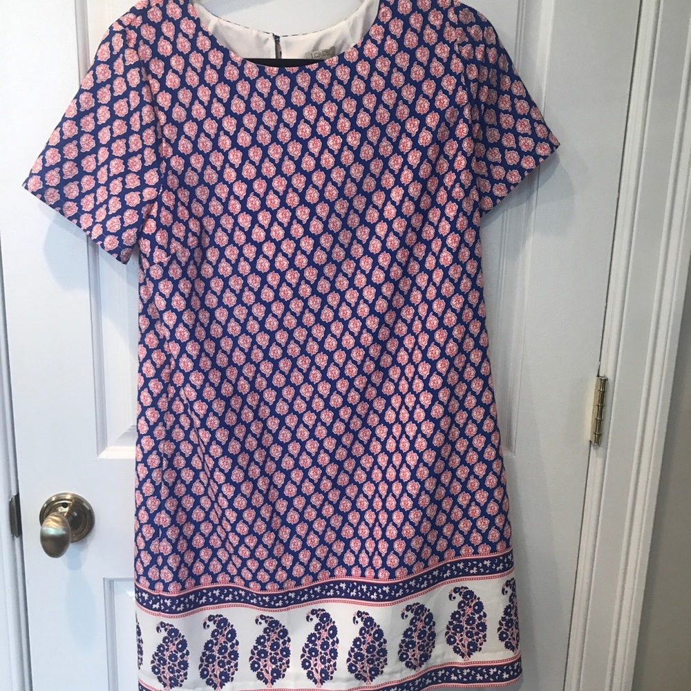 J. Crew Navy and Pink Printed Midi Dress